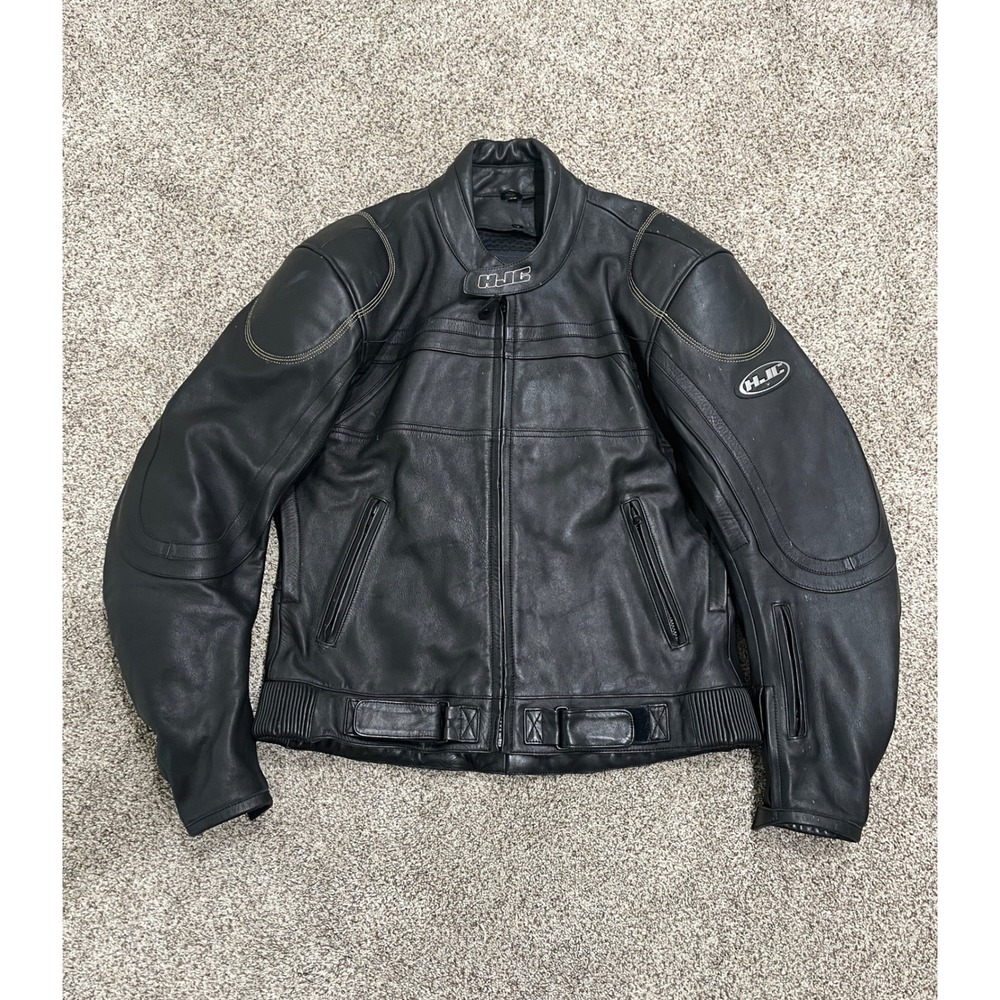HJC Cirotech Riding Gear Mens Black Leather Motorcycle Jacket Size 46 Padded